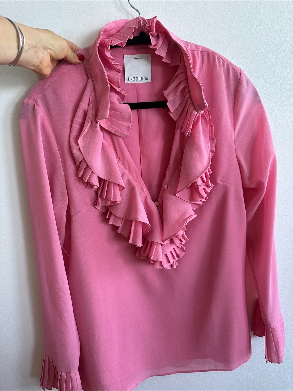 C/MEO Collective Hot Pink Ruffle V-Neck Blouse